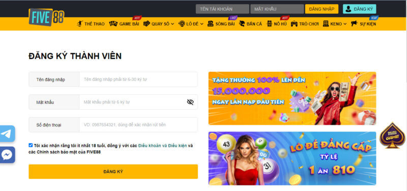 Hoàn tất thông tin đăng ký Five88