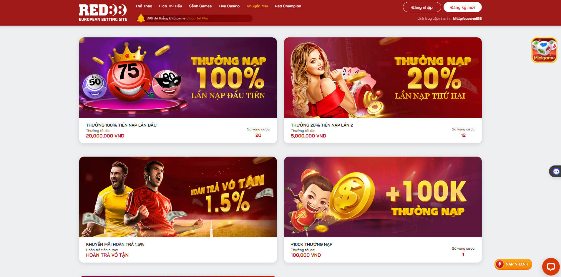 Các chương trình khuyến mãi và trả thưởng của RED88