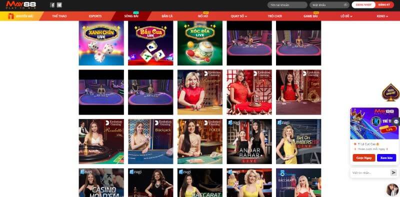 Các sảnh cá cược phổ biến của nhà cái MAY88
