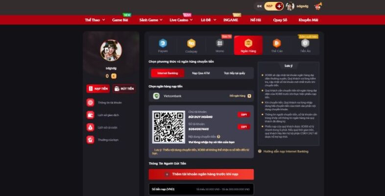 Hướng dẫn nạp tiền – rút tiền XO88