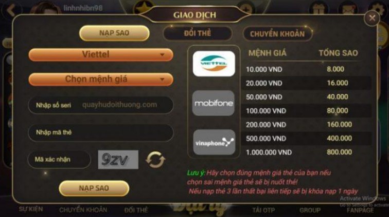 Bước 6: Rút tiền thưởng cược về tài khoản cá nhân